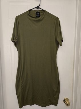 2X naked wardrobe Olive Green Short Sleeve Tunic Dress